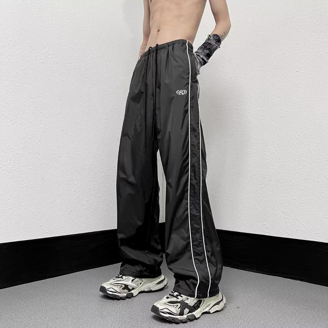 Outdoor Waterproof Men's American High Street Vibe Ice Silk Wide Leg Striped Casual Pants