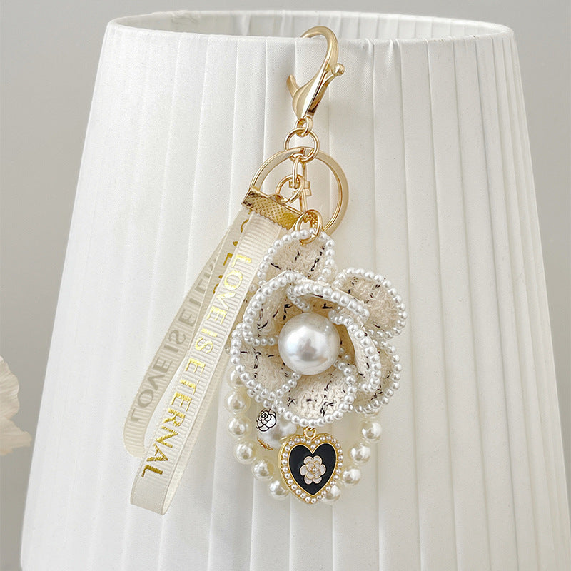 Camellia Key Chain Ribbon Pearl