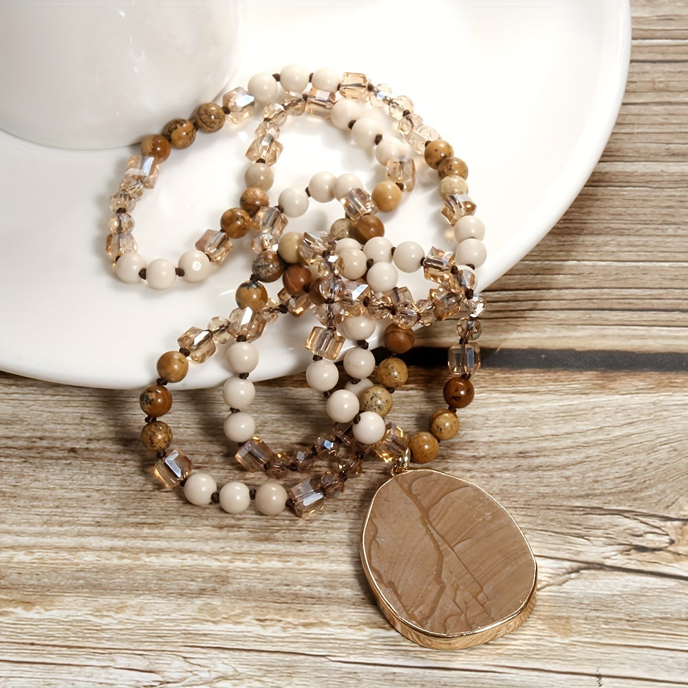 Glass Knotted Water Drop Pendant Necklace Sweater Chain