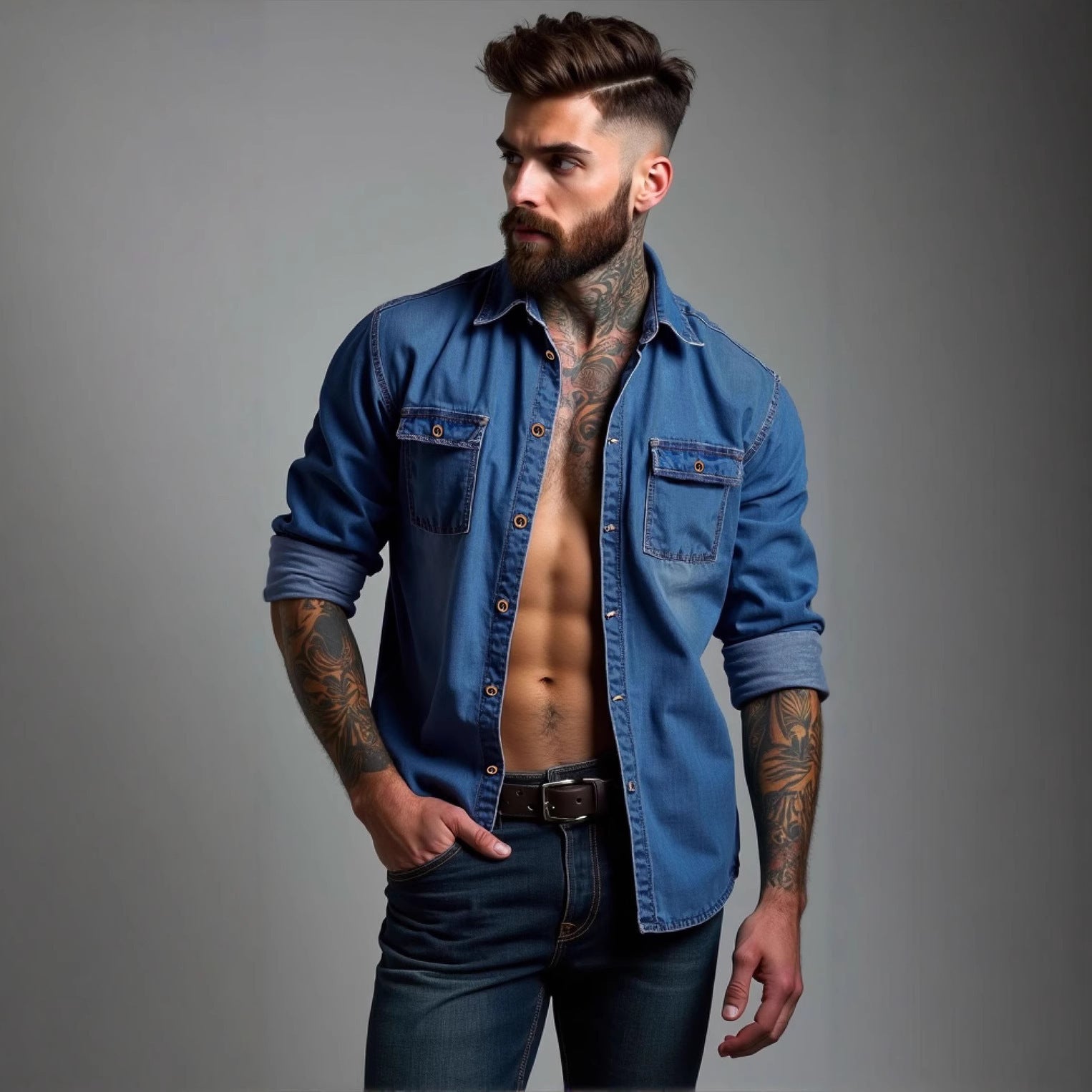 Denim Men's Shirt Spring And Autumn Cardigan Wish Multi-color Multi-size Plus Size