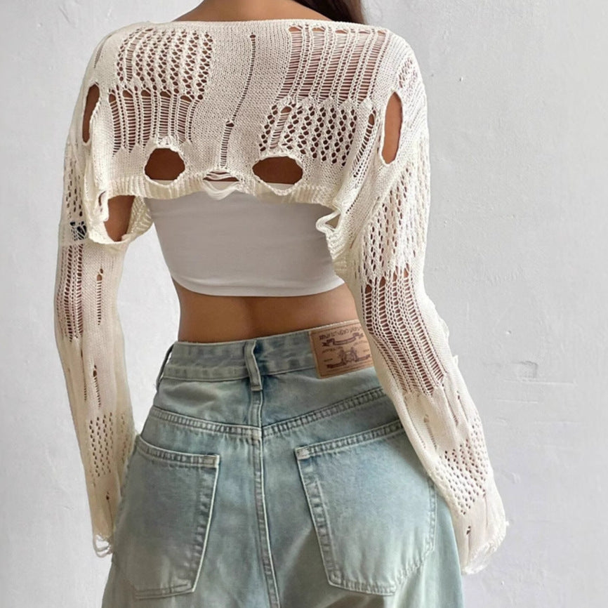 Women's Large Vulnerability See-through Loose And Idle Knitted Sweater Blouse