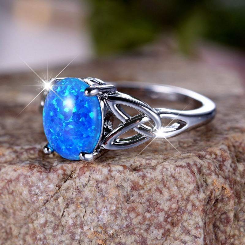 Fashion Commuter Palladium White K Egg-shaped Blue Opal Edge Cross Ring