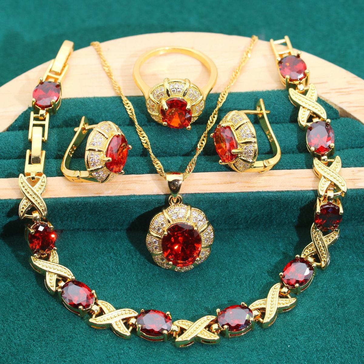18k Gold Multi-color Zircon Ring Earrings Bracelet