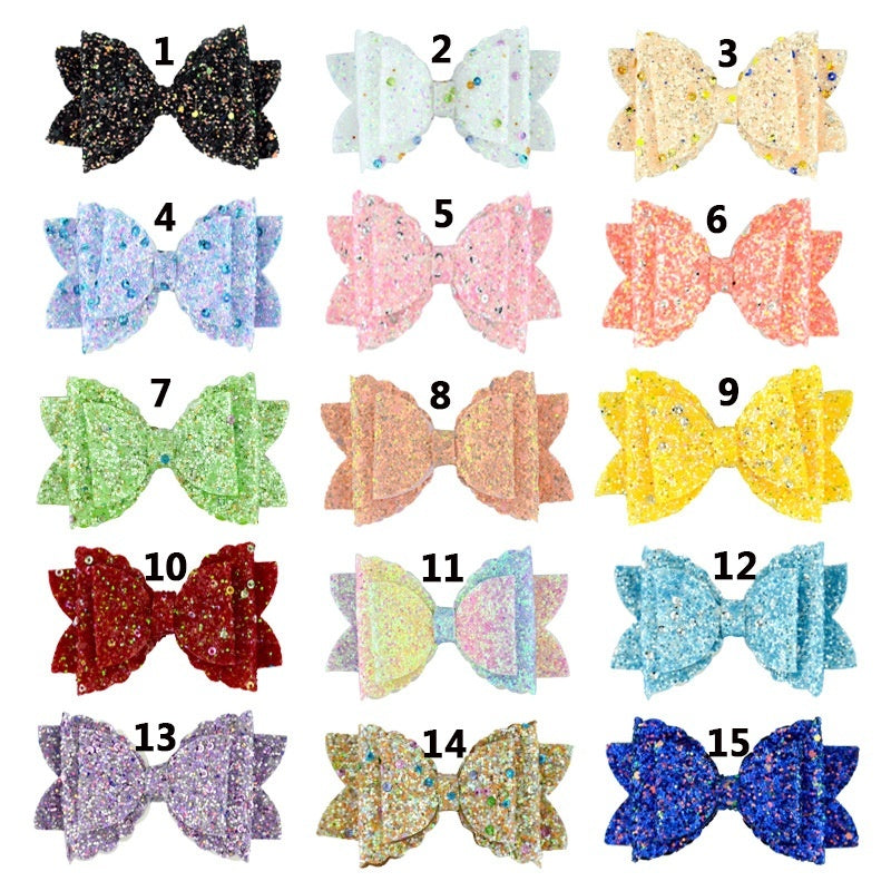 Girl's Hair Accessories Sequined Double-layer Leather Wave Bow