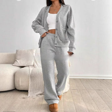 Autumn And Winter Women's Cardigan Jacket Wide Leg Pants Casual Suit