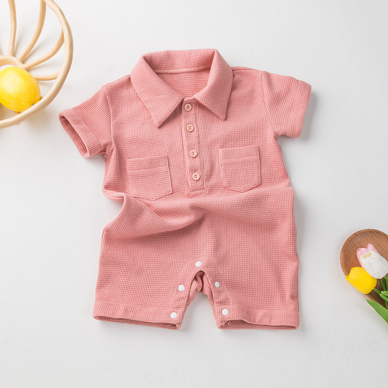 Children's Clothing Short Sleeved Kazakhstan Romper Korean Waffle Triangle Rompers