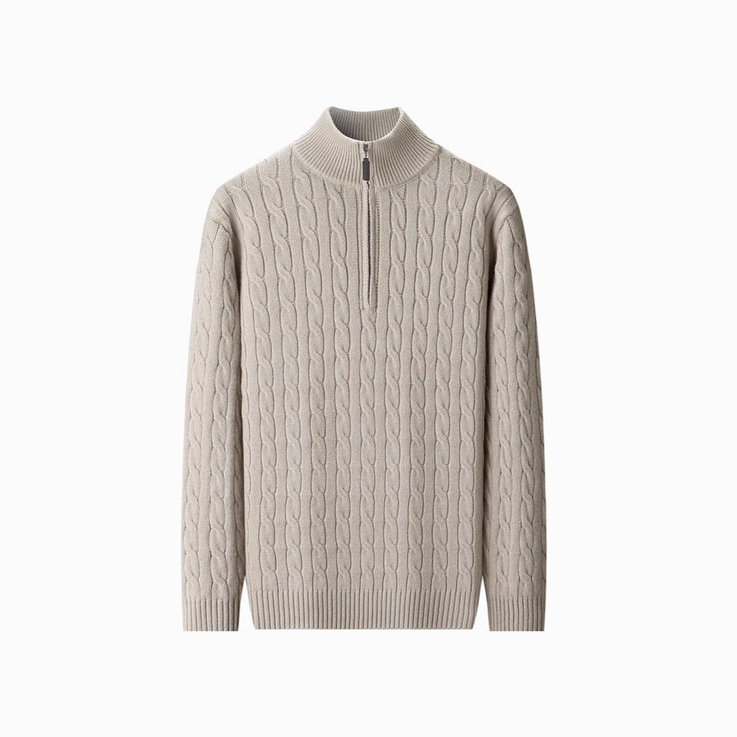 Autumn And Winter Knitting Half Turtleneck Warm Twisted Loose-fitting Long Sleeve Sweater Men