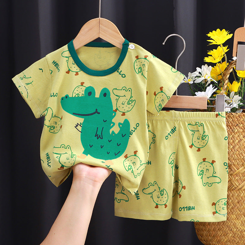 Children's Short-sleeved Suit Pure Cotton Clothing T-shirt Shorts Set