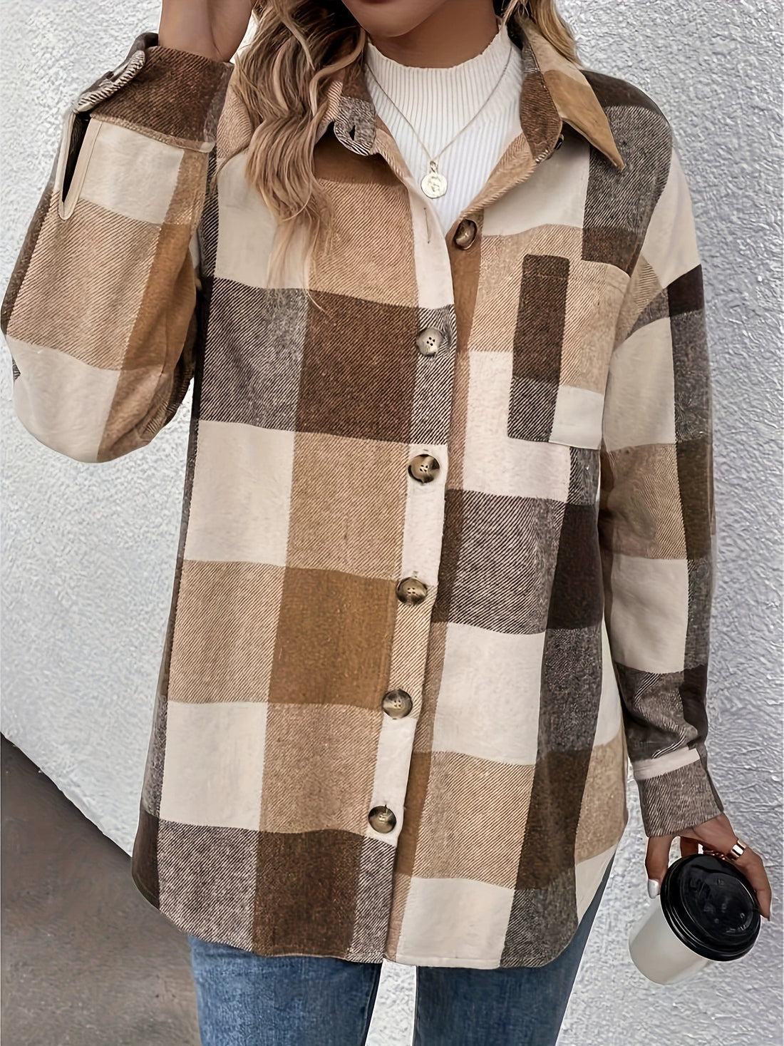 Women's Casual Brushed Plaid Single-breasted Lapel Casual Shirt