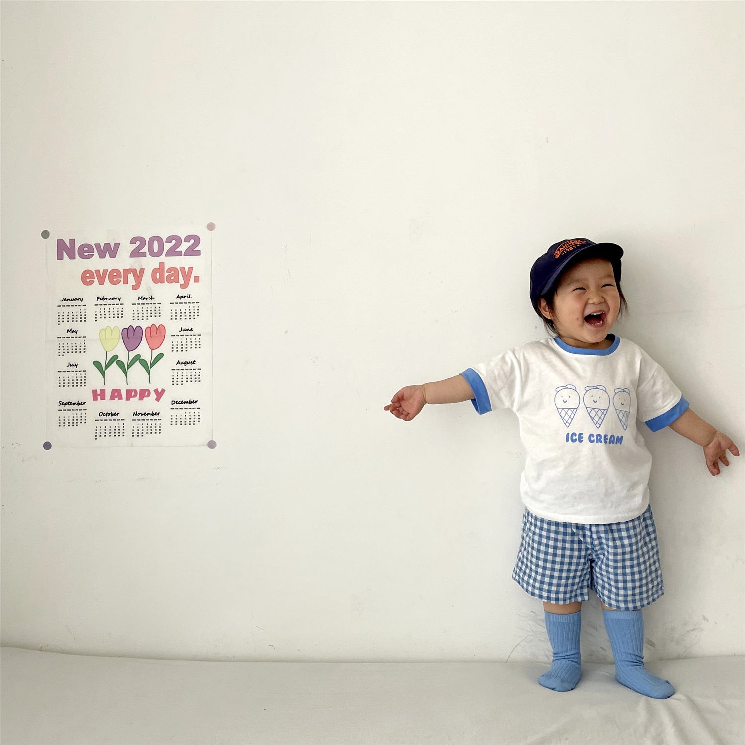 Children's Clothing Baby Ice Cream Plaid Short Sleeve Suit