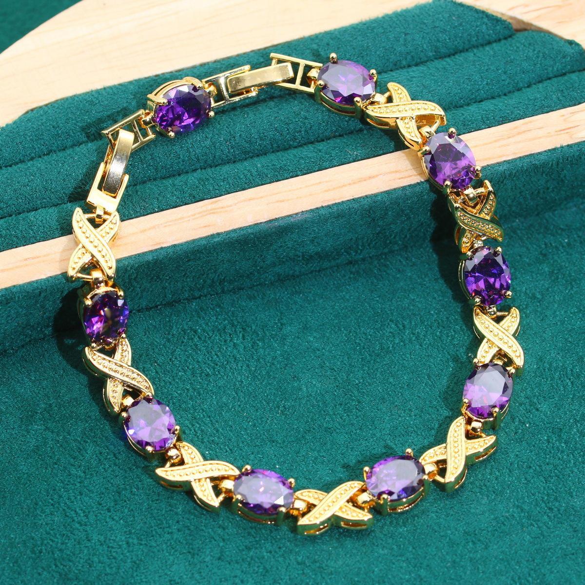 18k Gold Multi-color Zircon Ring Earrings Bracelet