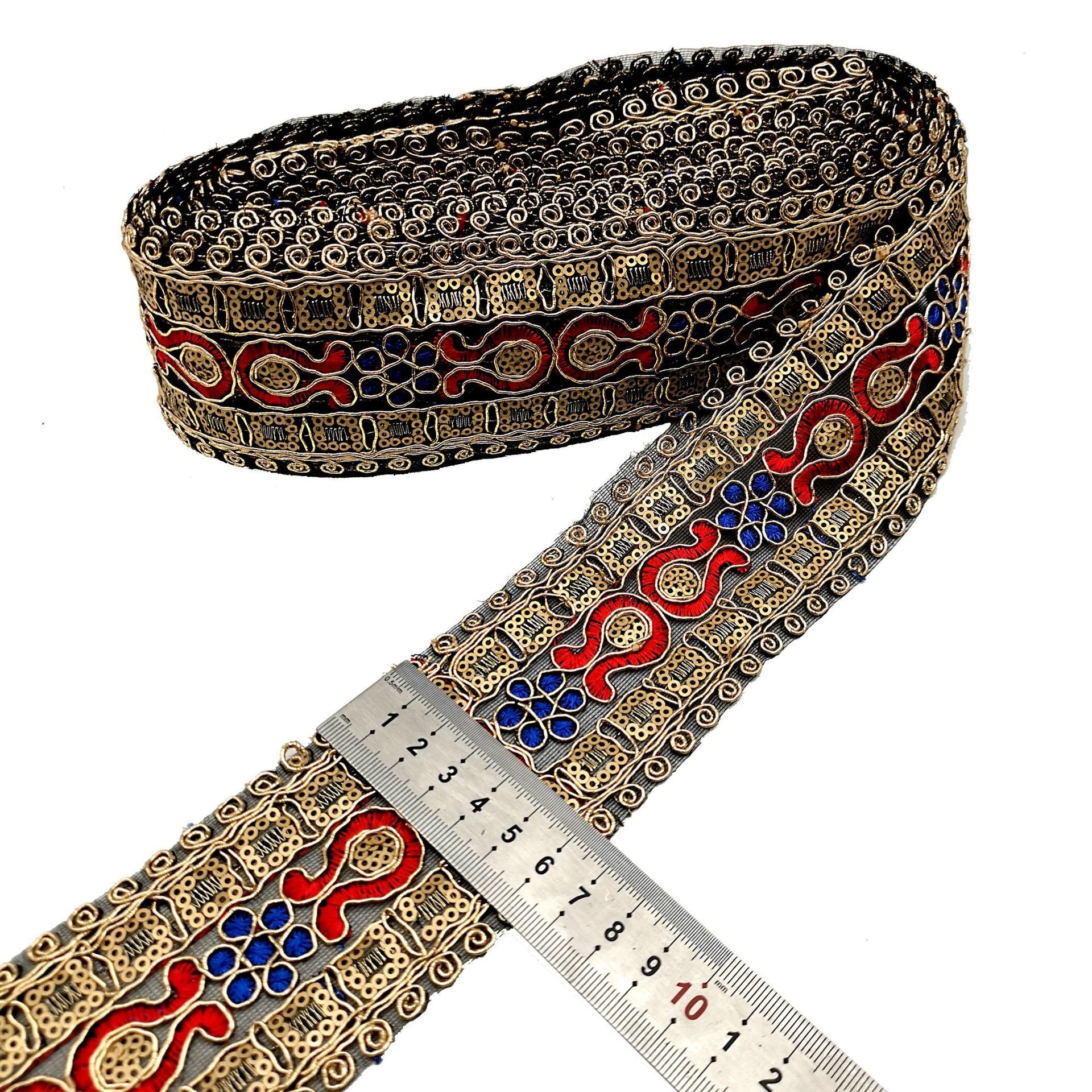 Ethnic Style Sequined Strand Embroidery Lace Bronze Gold Embroidered Accessories