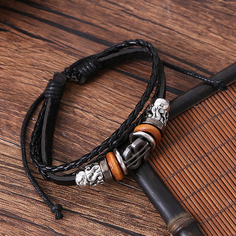 Cross-border Hot Selling Men's Multi-layer Leather Bracelet Combination Match Sets Hand-woven Simple Bracelet