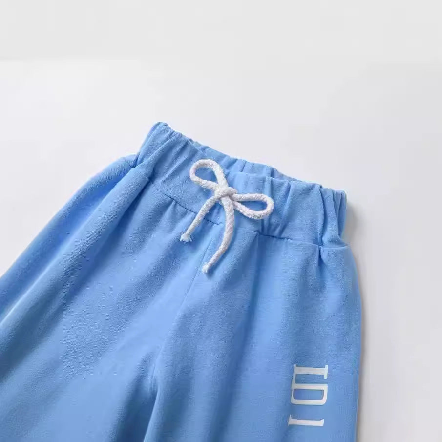 New Children's Summer Clothing Letter Printing Blue And White