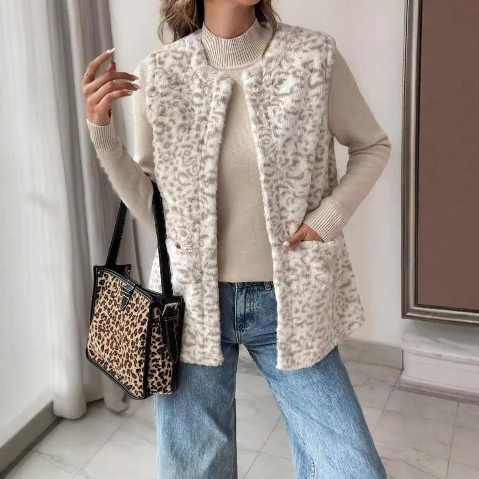 Women's Casual Printed Double-sided Plush Pocket Coat