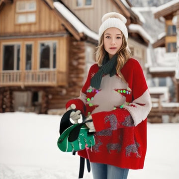 Women's Loose Christmas Tree Three-dimensional Sequins Pullover Crew Neck Sweater