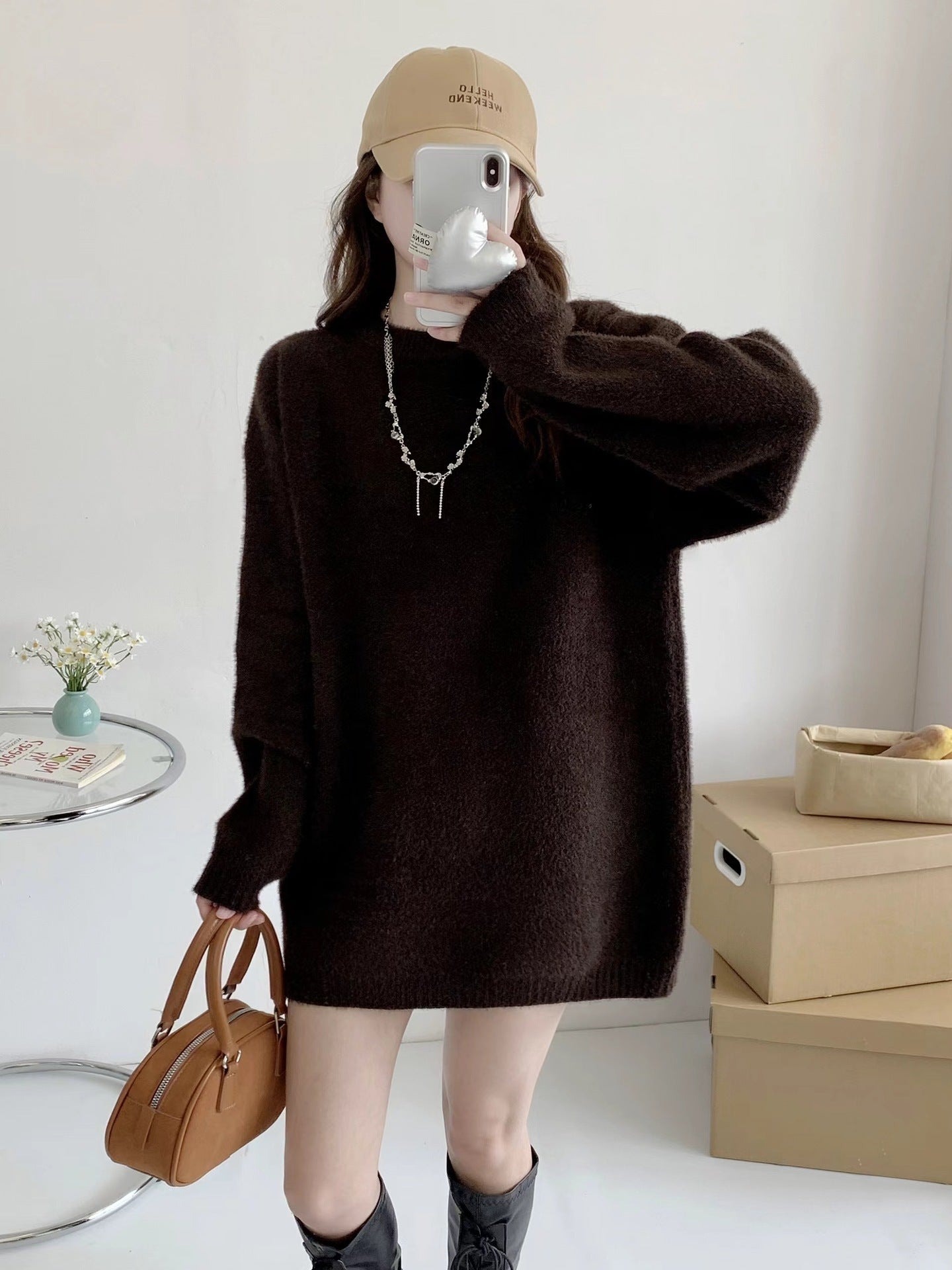 Mid-length Autumn And Winter Knitwear Mink-like Wool