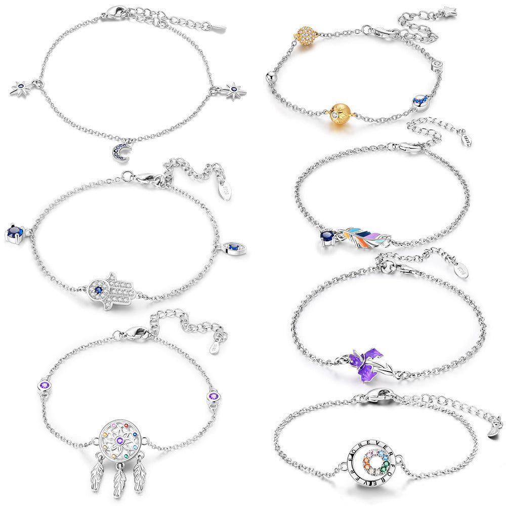 Colorful Feather Bracelet Adjustable Silver Plated High Sense Dreamcatcher