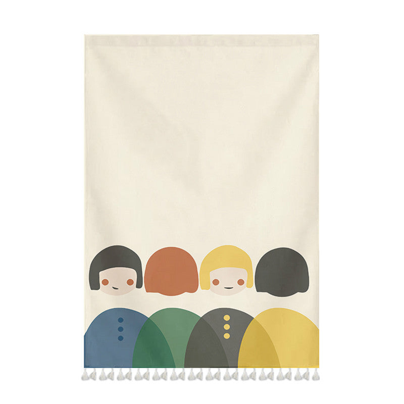 Cartoon Print Cabinet Curtains With Tassels Wardrobe Clothes Home Decor