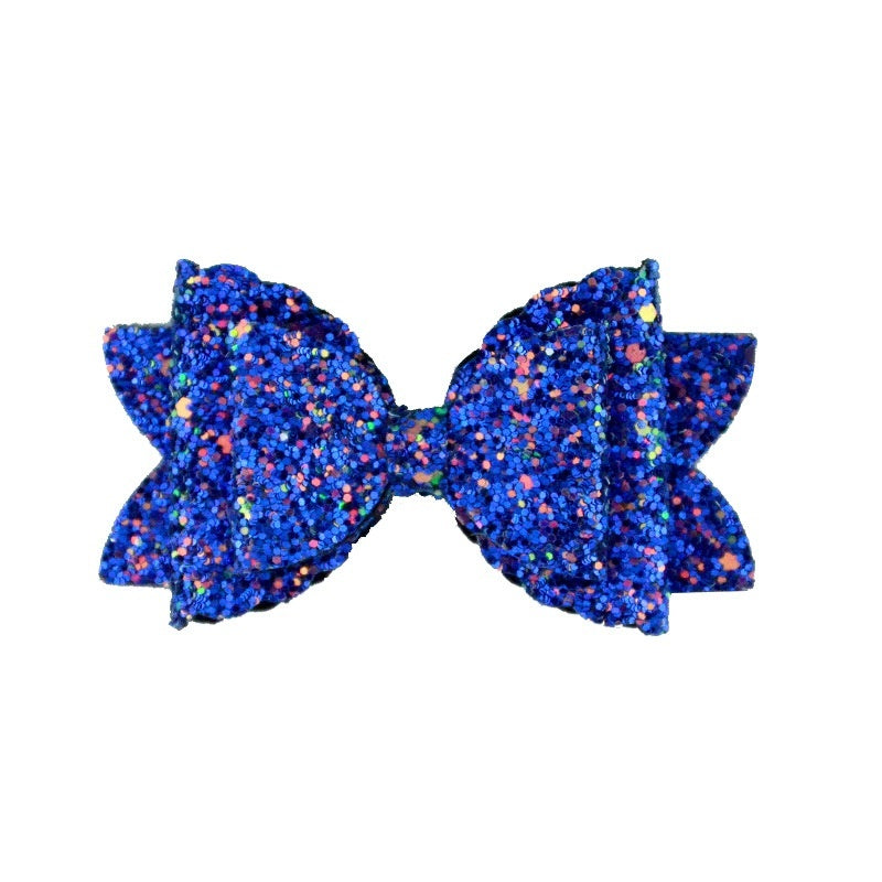Girl's Hair Accessories Sequined Double-layer Leather Wave Bow