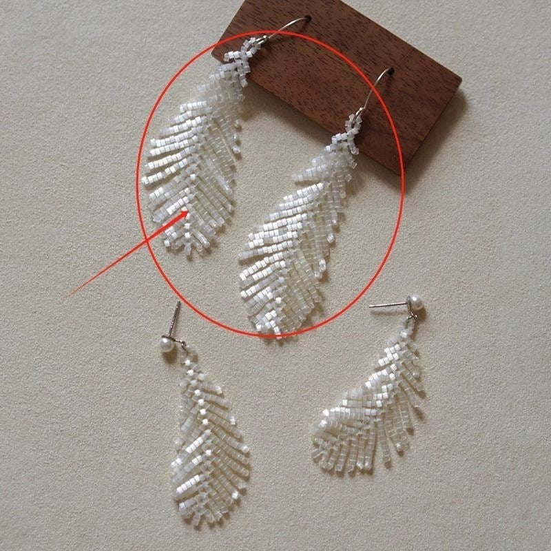 Swan Feather Tassel Handmade Beaded Earrings
