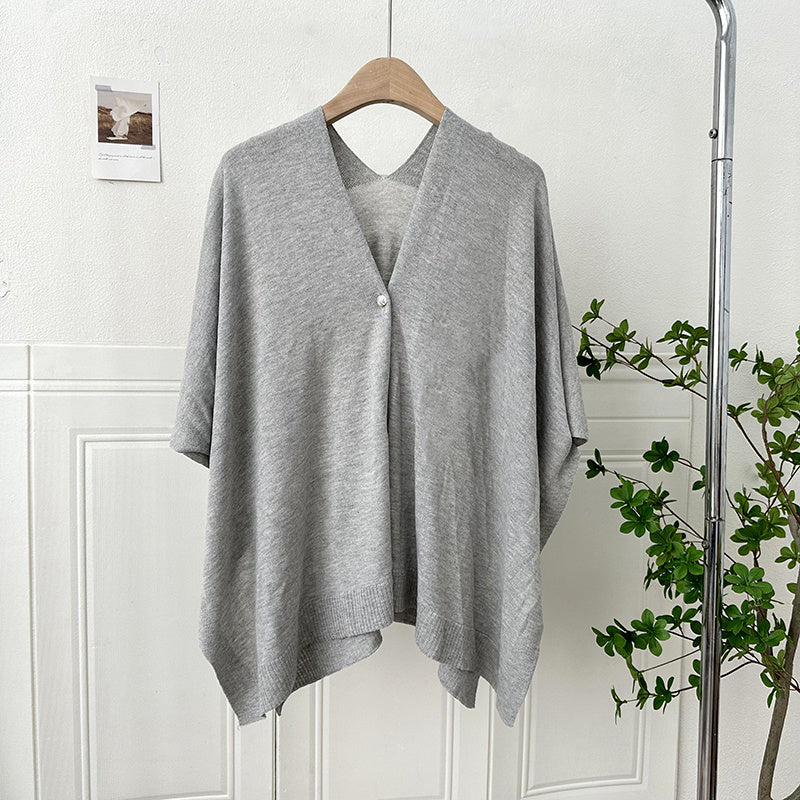 Summer Thin Solid Color Knitted Cardigan With Buckle All-match Cloak Waistcoat