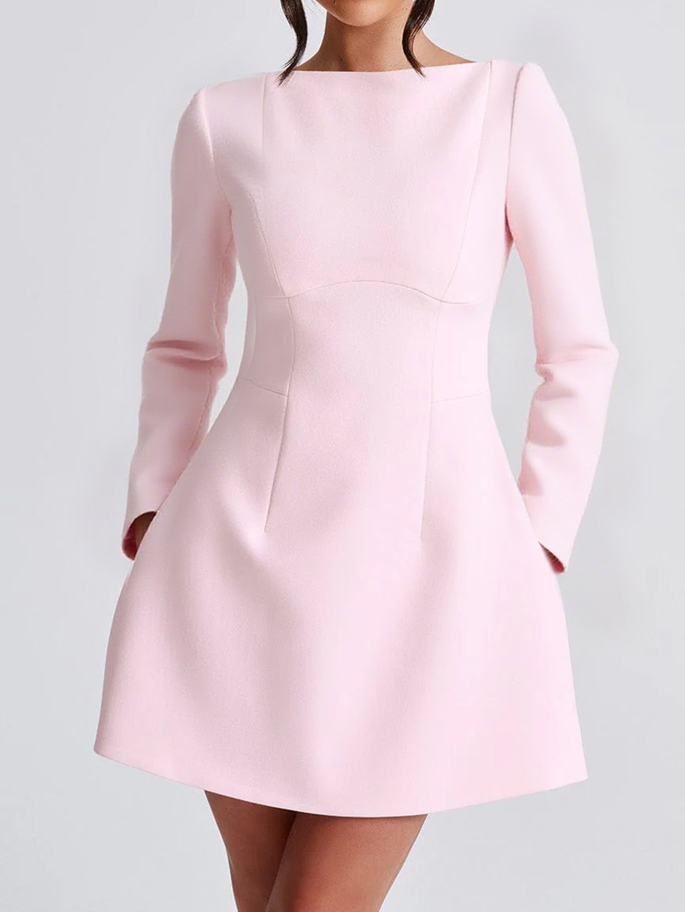 Elegant Style Solid Color Long Sleeve Women's Dress
