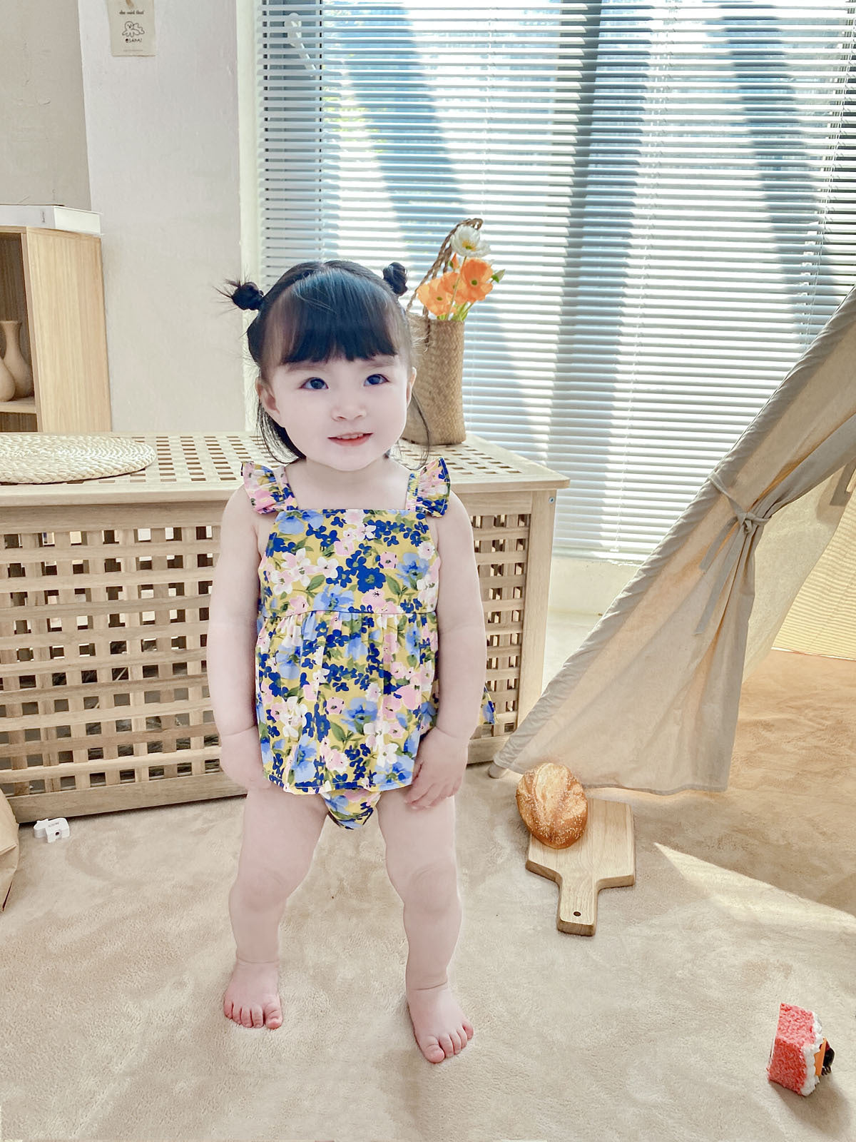 Two-piece Sling Baby Clothing Summer Korean Floral