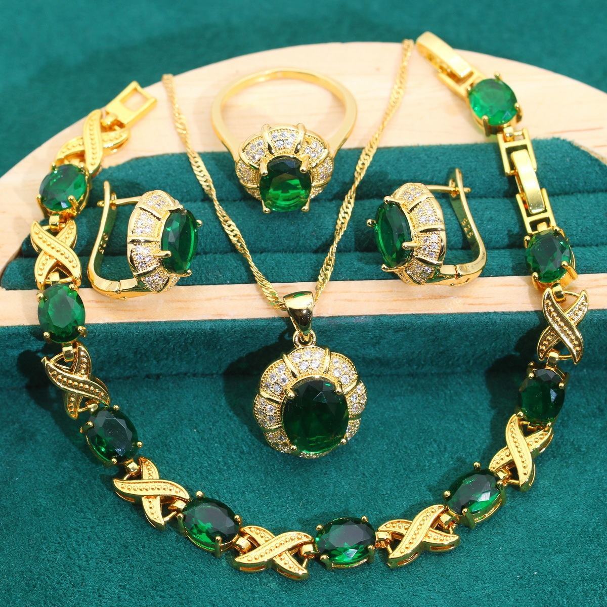 18k Gold Multi-color Zircon Ring Earrings Bracelet