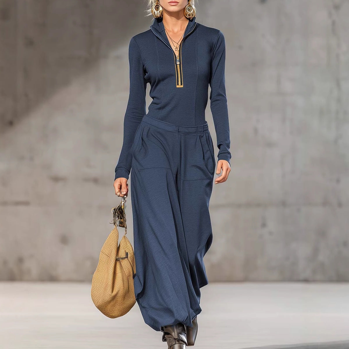 Top Wide Leg Pocket Trousers Two-piece Set