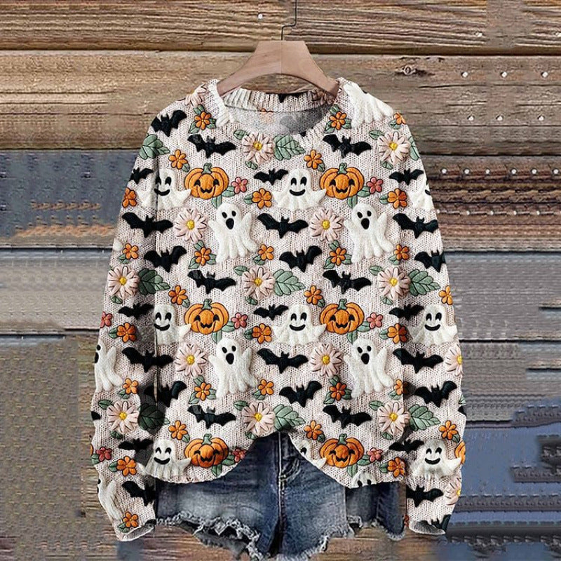 Digital Printing Fashion Round Neck Women's Sweater