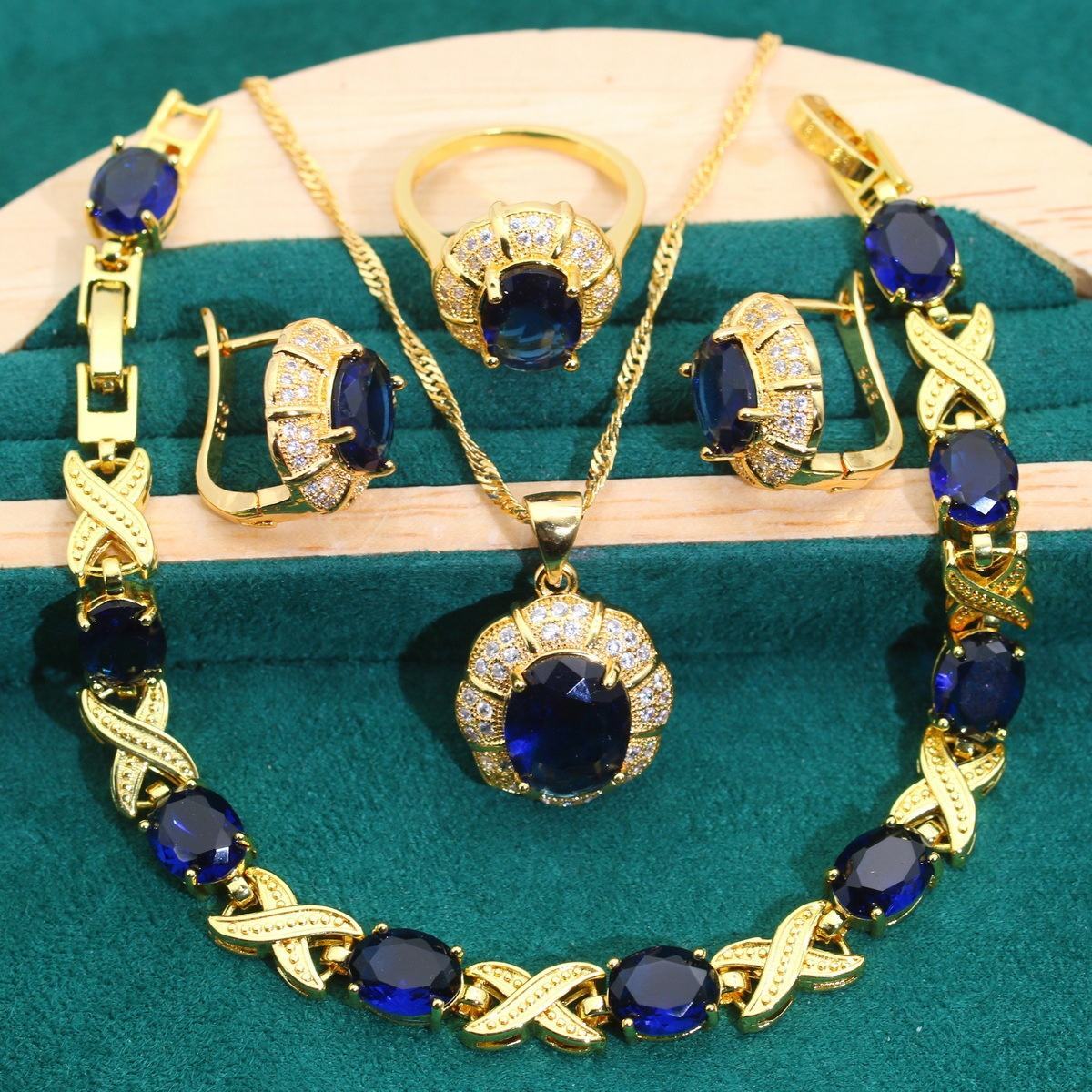 18k Gold Multi-color Zircon Ring Earrings Bracelet