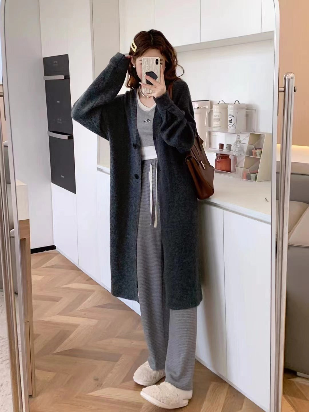Button Solid Color Long Knitted Cardigan Sweater Coat
