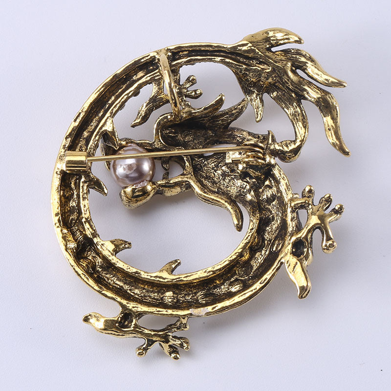 Retro Zodiac Chinese Dragon Brooch Collar Pin Badge Accessories