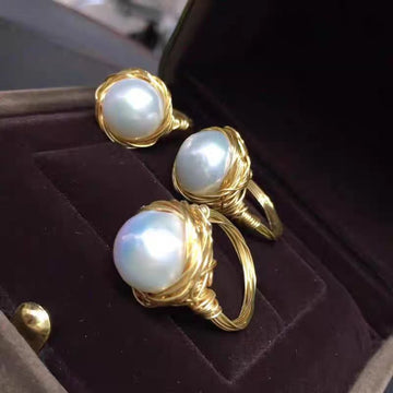 Natural Freshwater Pearl Ring Female Plated 18K Winding
