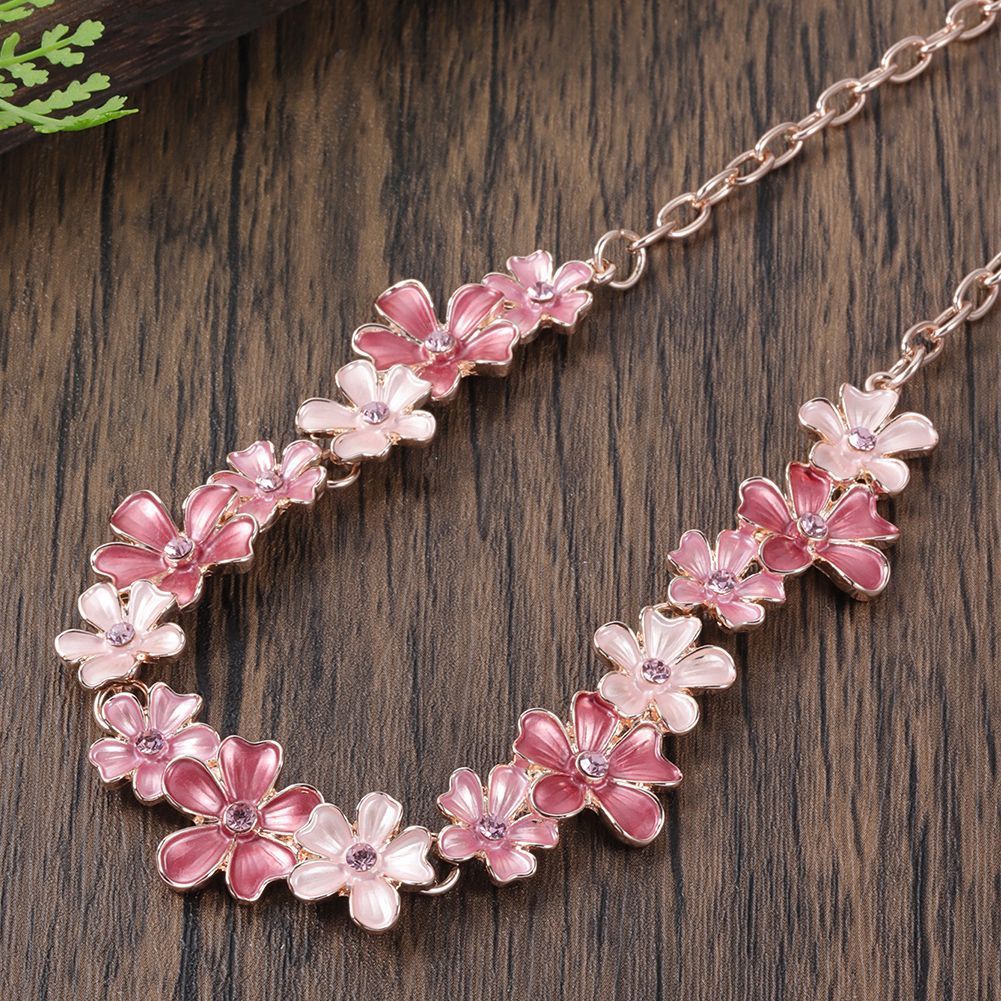Zinc Alloy Flower Stitching Colorful Oil Exquisite Inlaid Design Necklace Eardrop Set