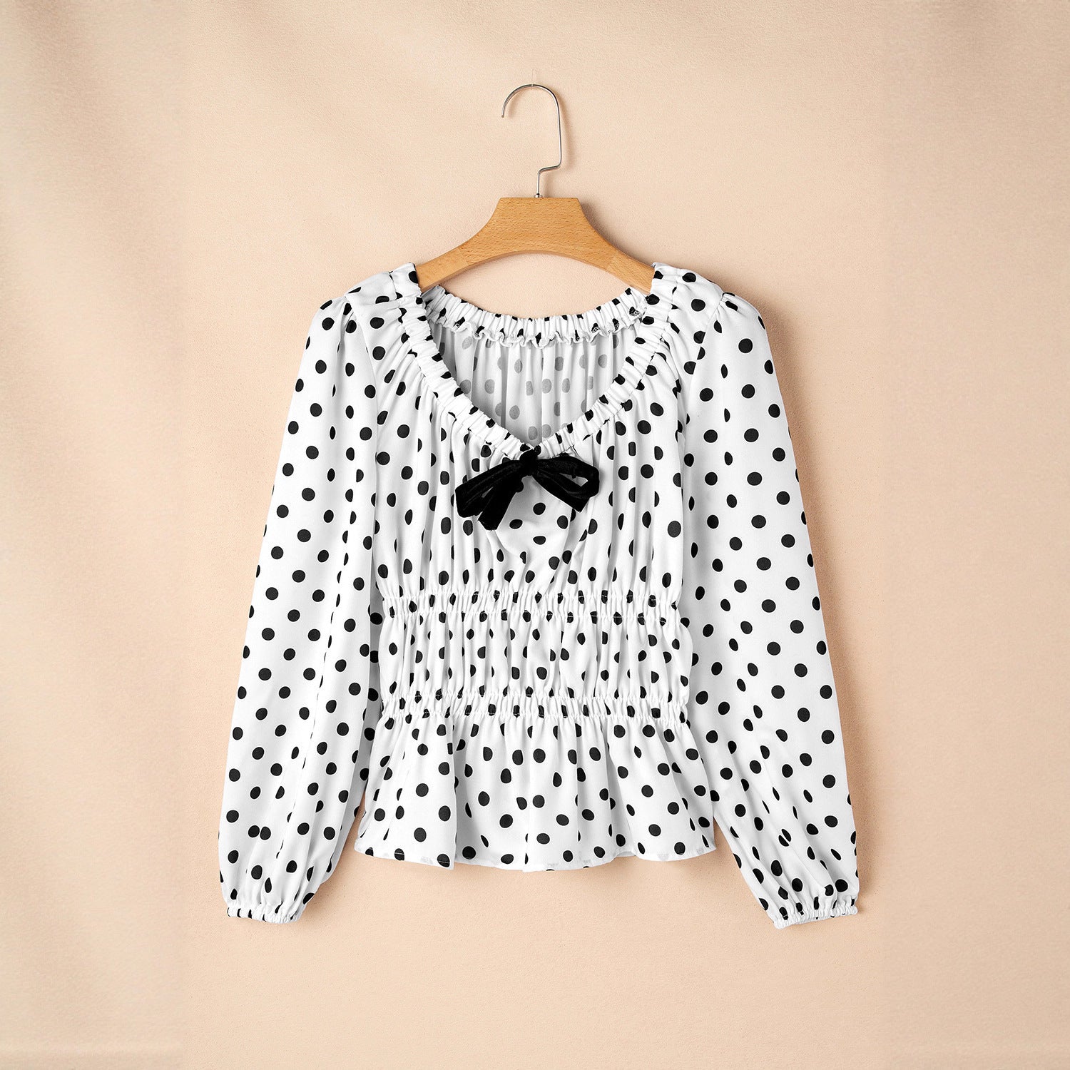 Women's Loose Bundle Casual Square Collar Polka Dot Long Sleeve Shirt
