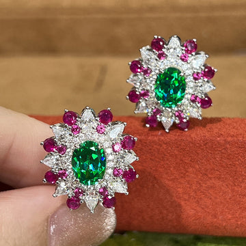 Colorful Stud Earrings Female Flower Geometric Design Ornaments Oval Zircon Style