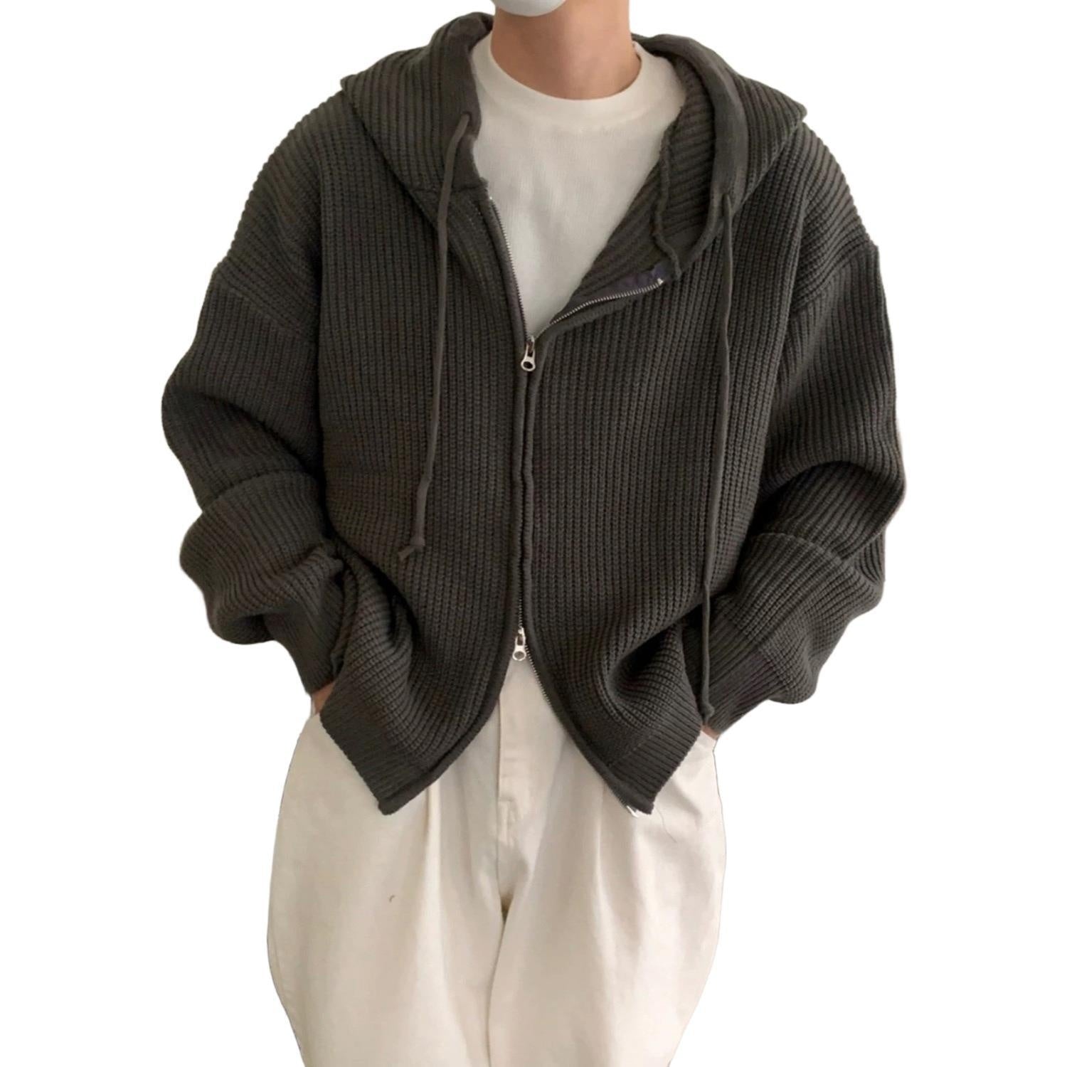 Idle Style Hooded Sweater Coat Men's Loose High Sense