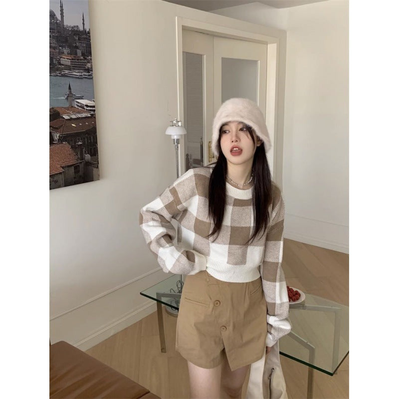 Women's Sweet Leisure Versatile Lattice Short Sweater