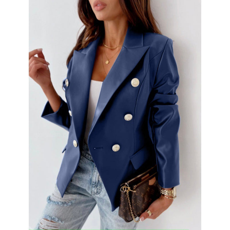 Long Sleeve Double Breasted Fashion PU Leather Suit