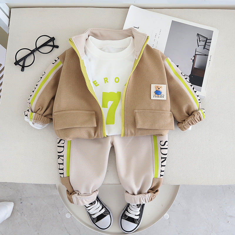Spring Children's Clothing Boys Hoodie Jacket Long Sleeve Three-piece Suit
