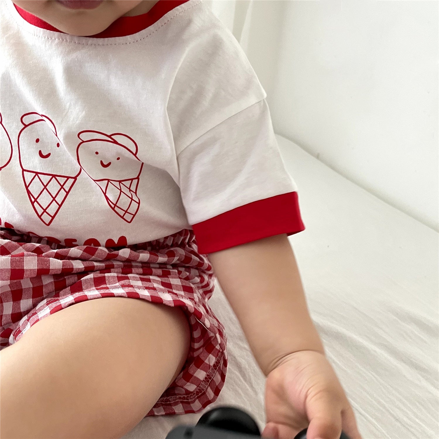 Children's Clothing Baby Ice Cream Plaid Short Sleeve Suit