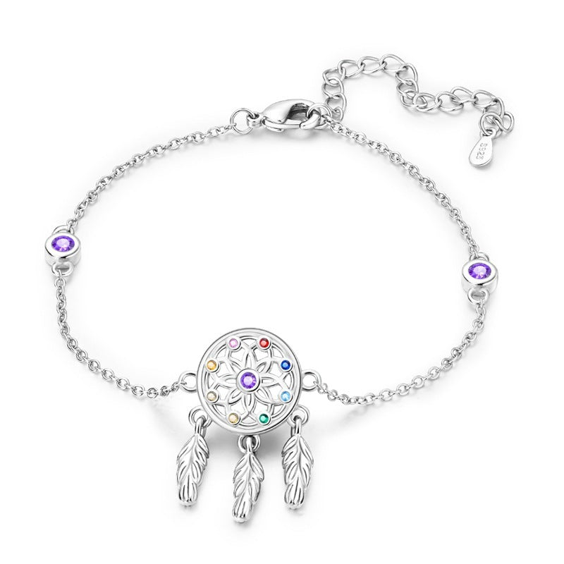 Colorful Feather Bracelet Adjustable Silver Plated High Sense Dreamcatcher