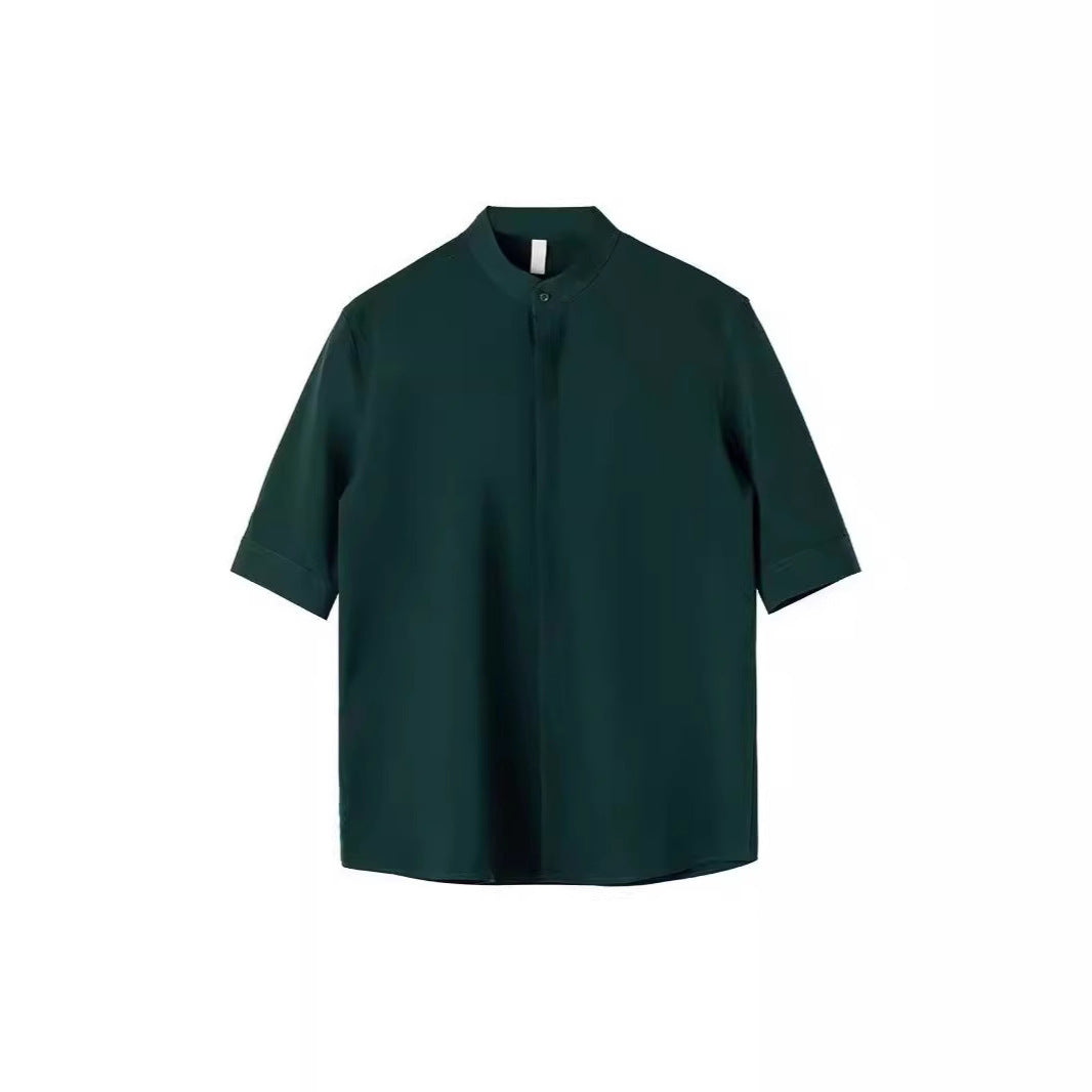 Thin Stand Collar Short Sleeve Shirt Men's Half Sleeve Shirt