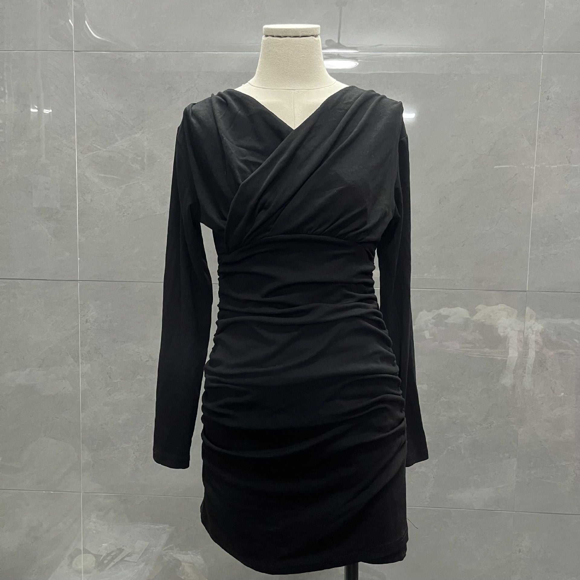 Mature Adult Lady Like Woman Style Stretch Long Sleeve Dress For Women