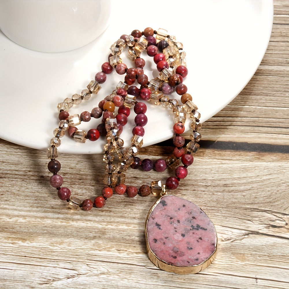 Glass Knotted Water Drop Pendant Necklace Sweater Chain