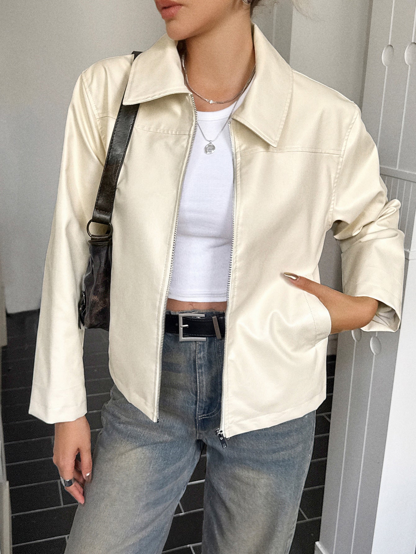 Long Sleeve Leather Coat Women's Clothing