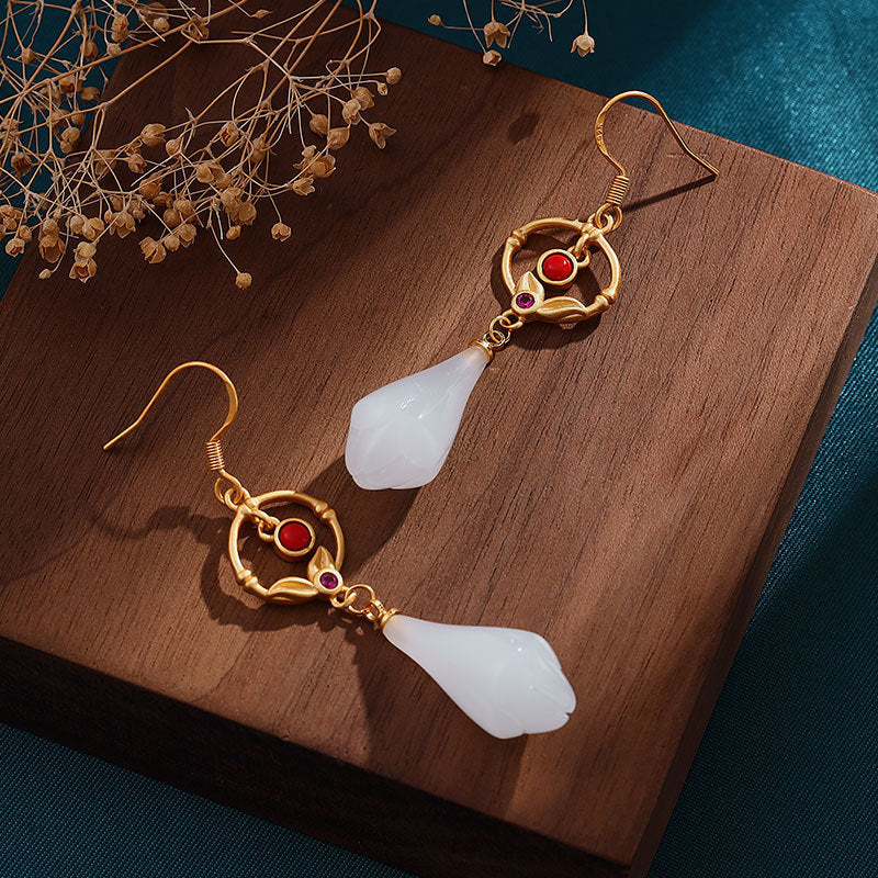 Design Silver Plated Retro Magnolia Long Earrings