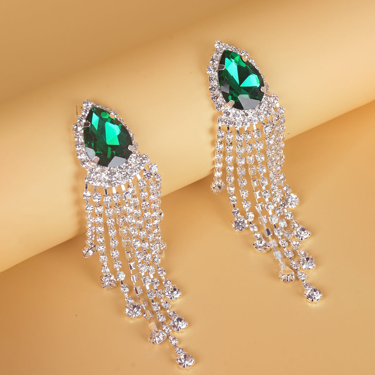Rhinestone Tassel Earrings Big-name Drop-shaped